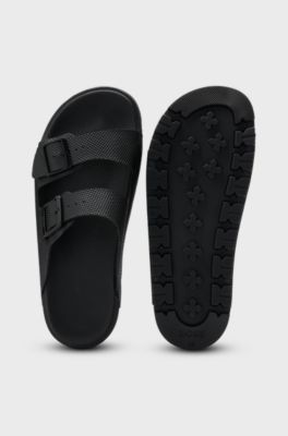 All-gender twin-strap sandals with structured uppers, Black