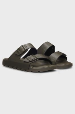 All-gender twin-strap sandals with structured uppers, Dark Green