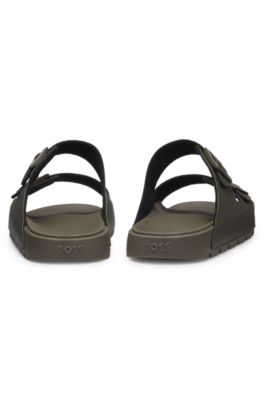 All-gender twin-strap sandals with structured uppers, Dark Green