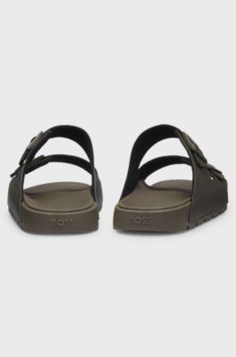 All-gender twin-strap sandals with structured uppers, Dark Green