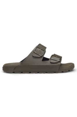 All-gender twin-strap sandals with structured uppers, Dark Green