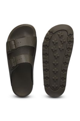 All-gender twin-strap sandals with structured uppers, Dark Green