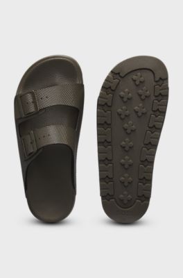 All-gender twin-strap sandals with structured uppers, Dark Green