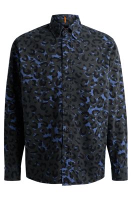 BOSS - Relaxed-fit shirt in leopard-print cotton twill