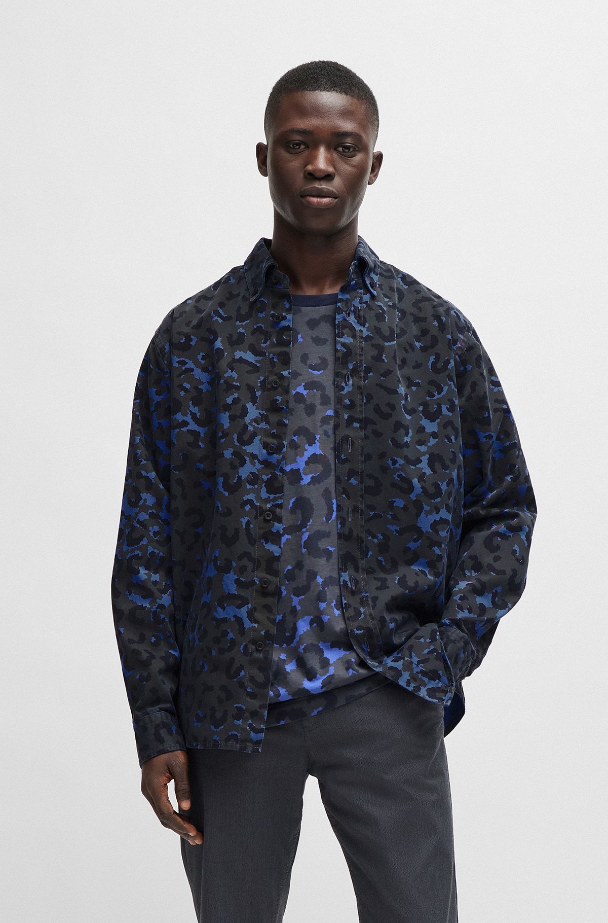 BOSS - Relaxed-fit shirt in leopard-print cotton twill