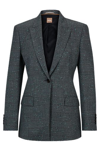 Slim-fit jacket in Italian slub wool-blend twill, Patterned