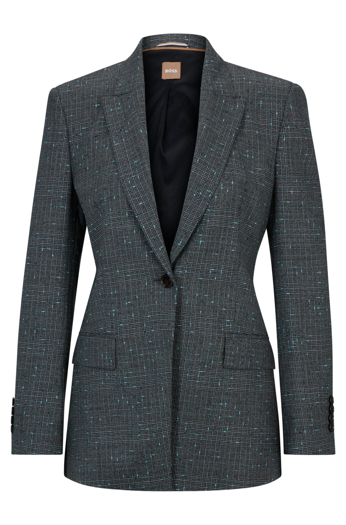 Slim-fit jacket in Italian slub wool-blend twill, Grey Patterned