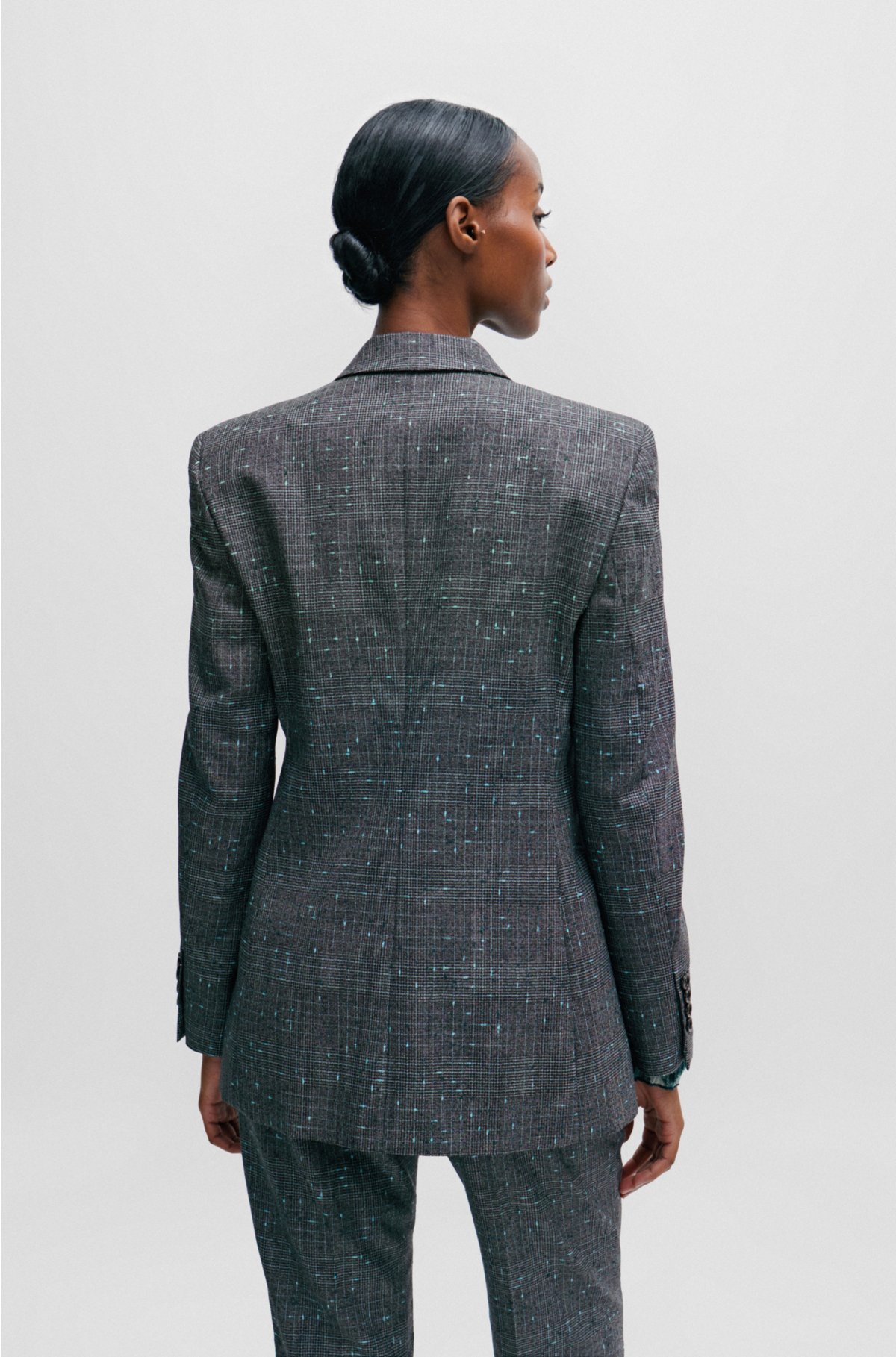 Slim-fit jacket in Italian slub wool-blend twill, Grey Patterned