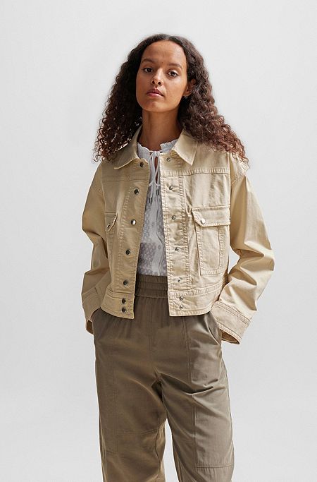 Relaxed-fit jacket in stretch-cotton twill, Light Beige