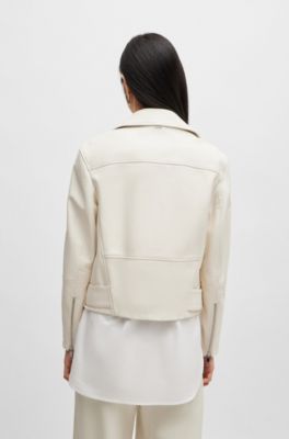 BOSS - Leather jacket with signature lining and asymmetric zip