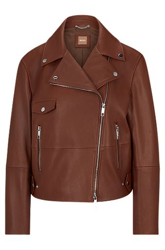 Women's Camel Brown Asymmetrical Leather Jacket In Canada