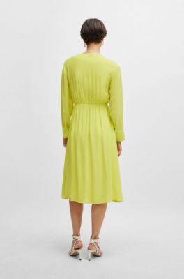 Regular-fit dress with wrap front and button cuffs, Yellow