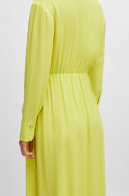Regular-fit dress with wrap front and button cuffs, Yellow