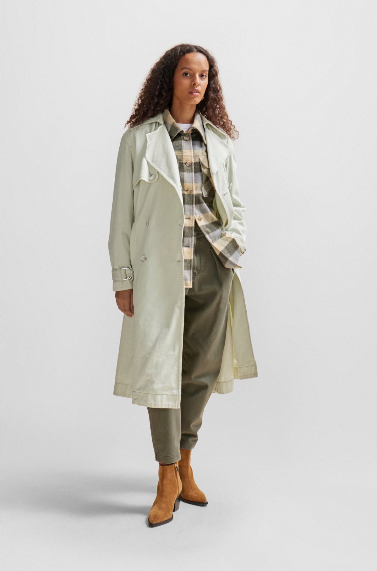 Oversized-fit trench coat in water-repellent cotton, Light Green