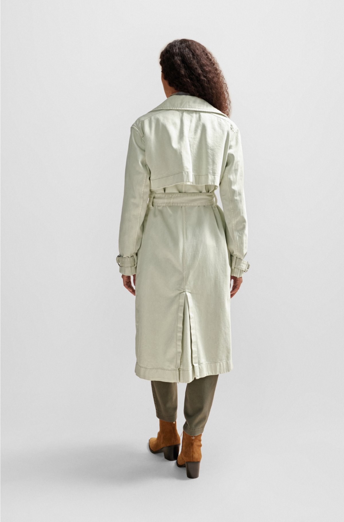 Oversized-fit trench coat in water-repellent cotton, Light Green