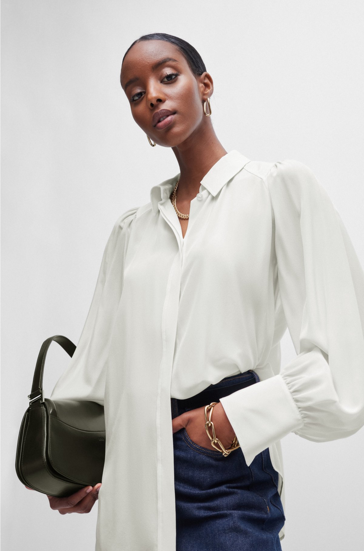 Relaxed-fit blouse in washed silk, White