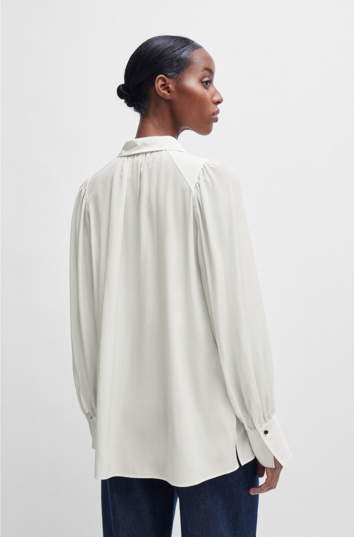 Relaxed-fit blouse in washed silk, White