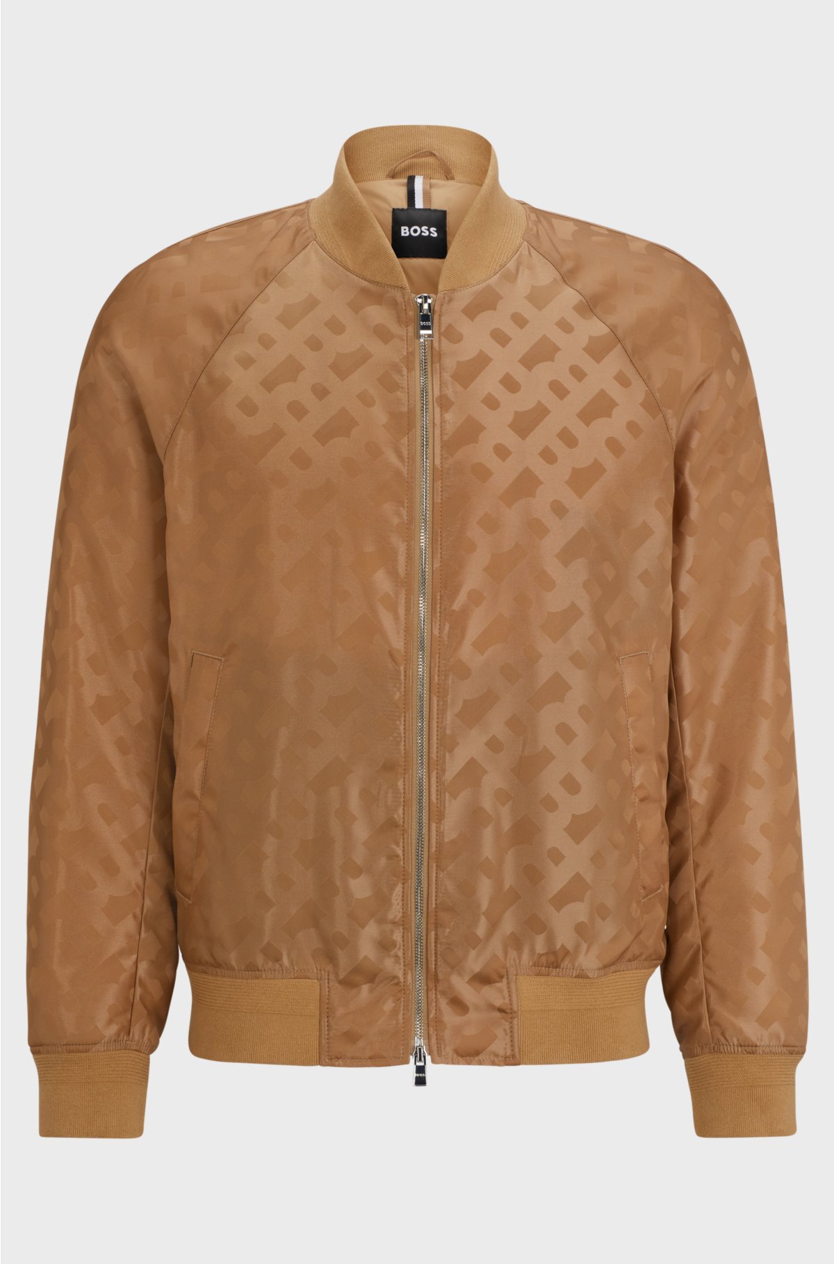 Regular-fit jacket with 3D-effect monogram jacquard, Beige
