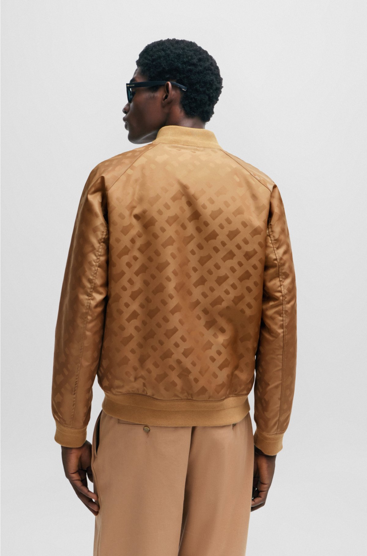 Regular-fit jacket with 3D-effect monogram jacquard, Beige