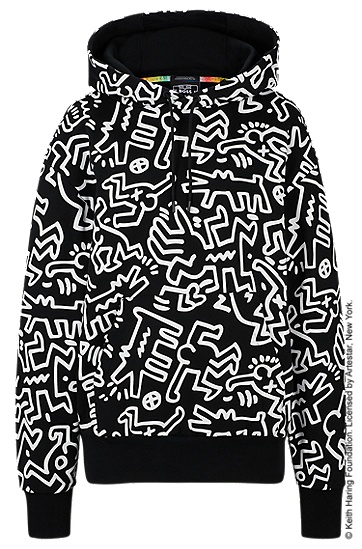 BOSS x Keith Haring 特别图案棉质连帽衫,  001_Black