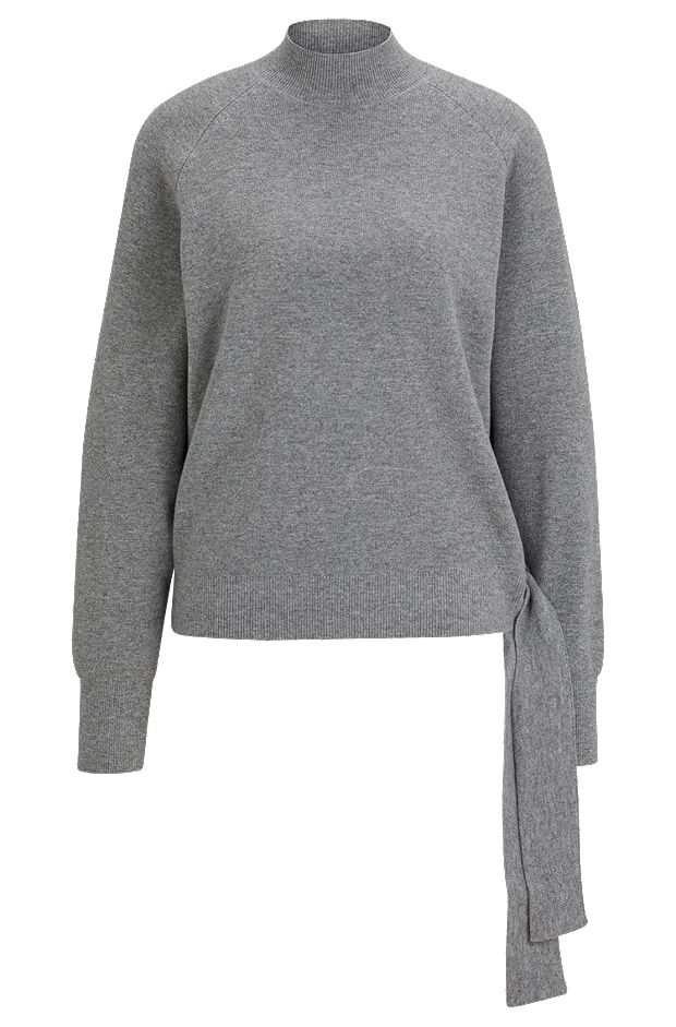 Tie-detail sweater in virgin wool and cashmere, Silver