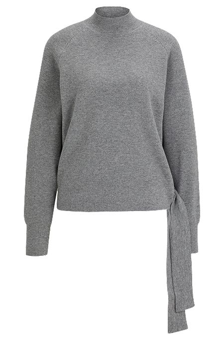 Tie-detail sweater in virgin wool and cashmere, Grey