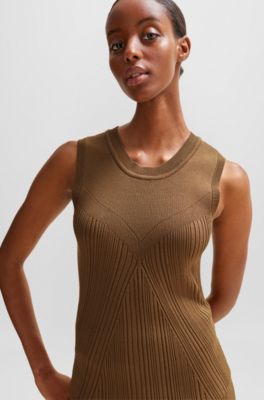 BOSS - Sleeveless knitted top with ribbed structure - Light Brown