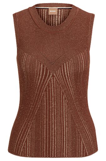 Sleeveless knitted top with ribbed structure, Dark Brown