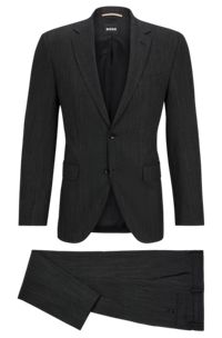 Regular-fit suit in a micro-patterned wool blend, Black