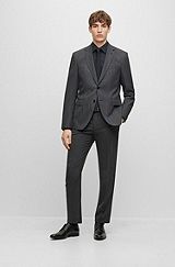 Regular-Fit Anzug aus fein gemustertem Woll-Mix, Schwarz