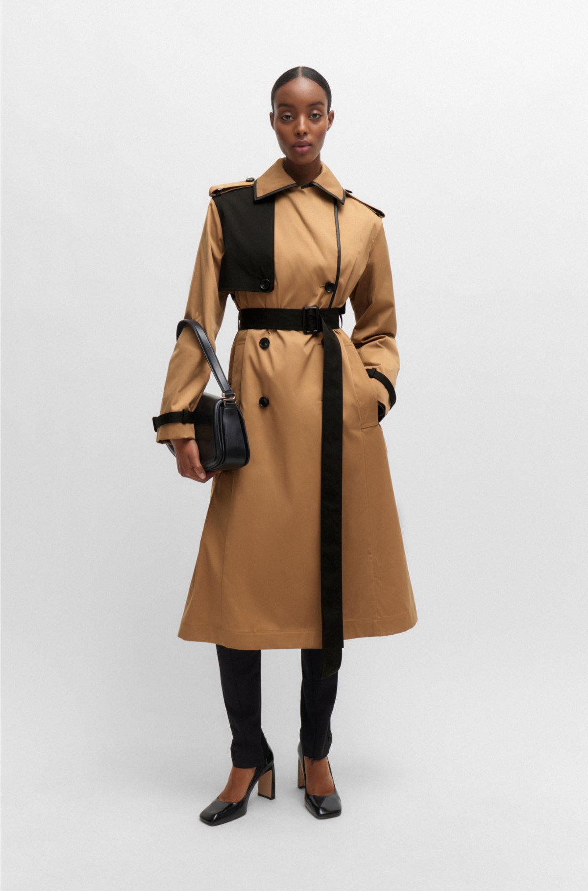 Water-repellent trench coat with contrast details, Brown