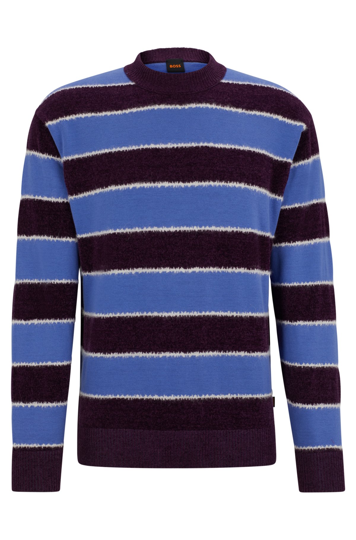 Cotton-blend relaxed-fit sweater with knitted stripes, Purple