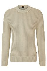 Wool-blend regular-fit sweater with wide ribbing, Light Beige