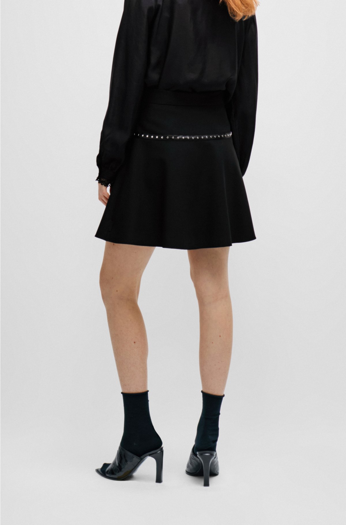 Regular-fit mini skirt with stud trim, Black