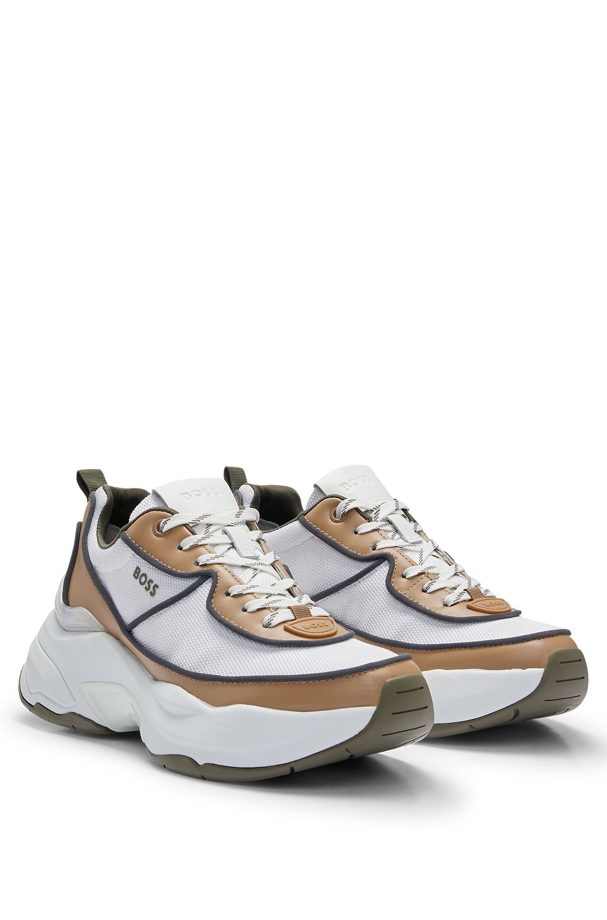 BOSS x Alica Schmidt chunky-profile trainers with leather details, Light Brown