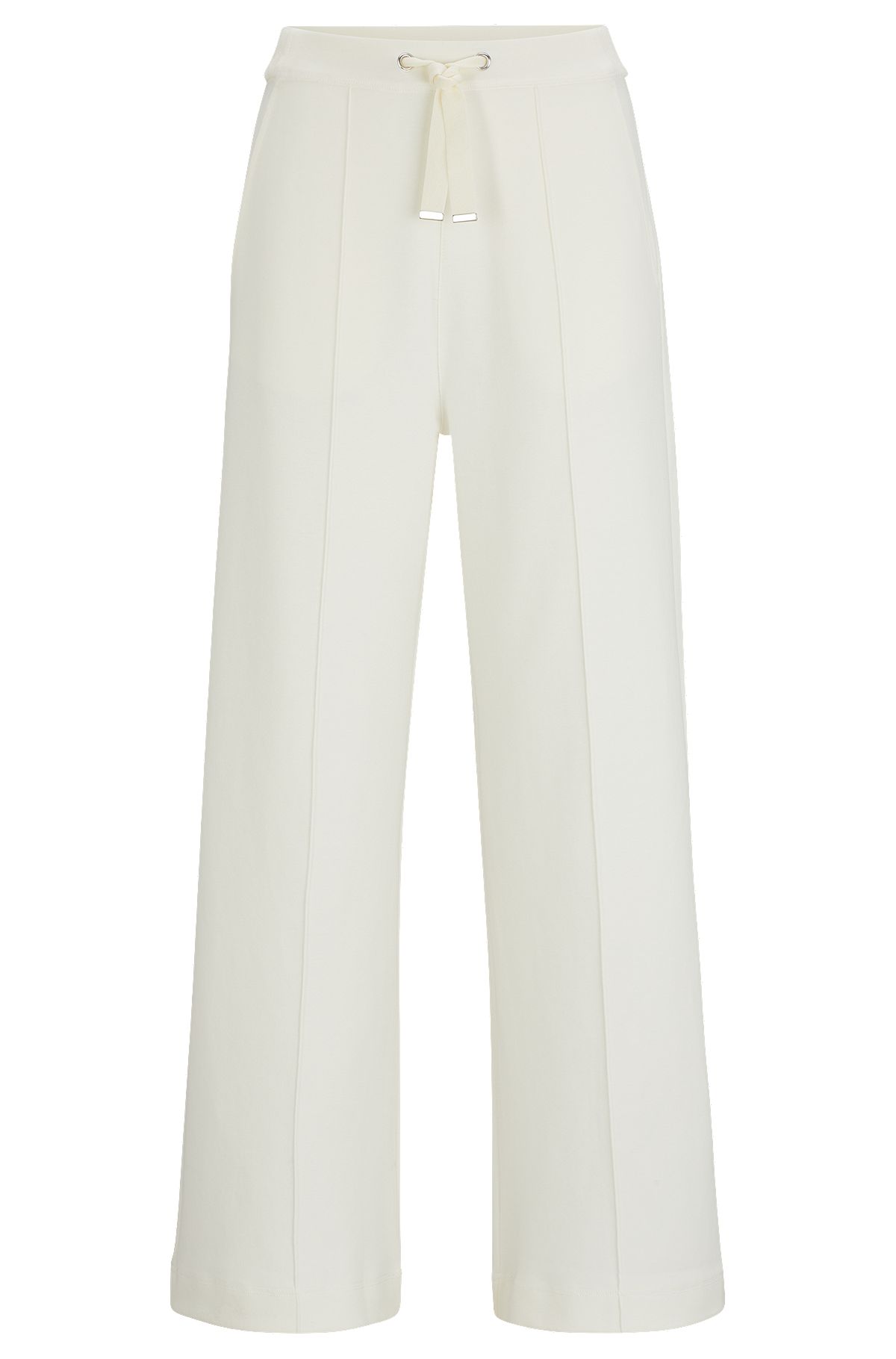 Pantalon en coton mélangé avec rubans et cordon de serrage, Blanc