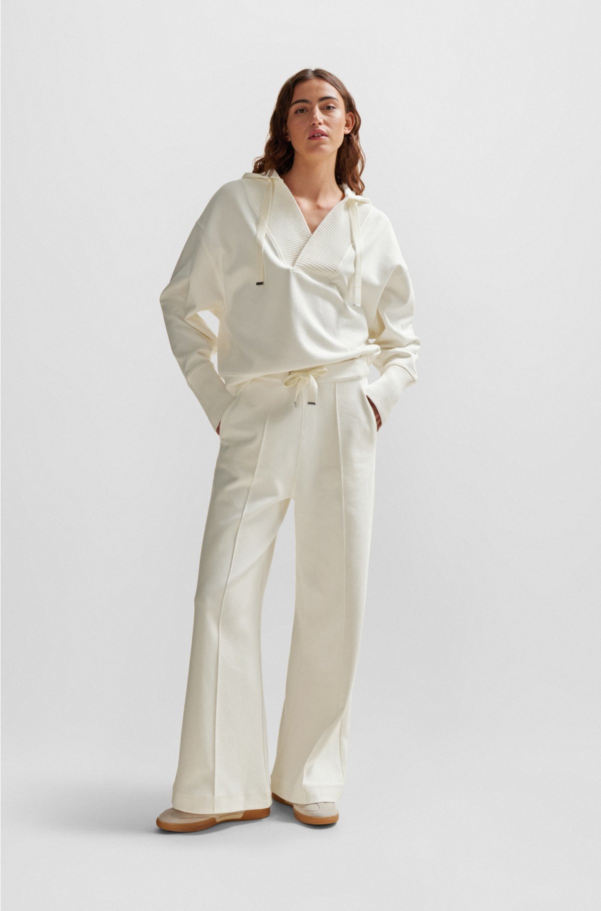 BOSS - Cotton-blend drawstring trousers with tape trims