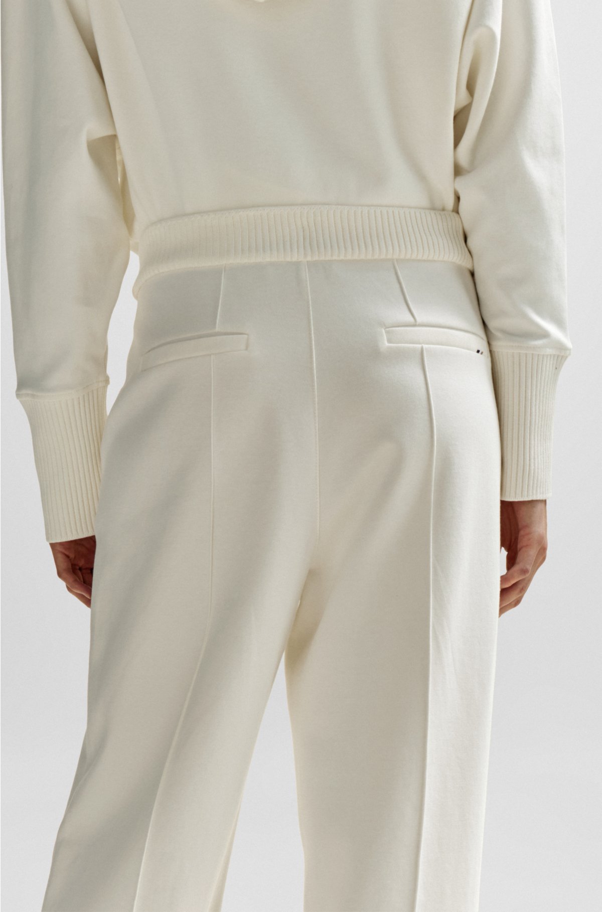 Cotton-blend drawstring trousers with tape trims, White