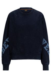 Relaxed-fit cotton sweatshirt with embroidered slogan, Dark Blue