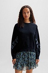 Relaxed-Fit Sweatshirt aus Baumwolle mit gesticktem Slogan, Dunkelblau