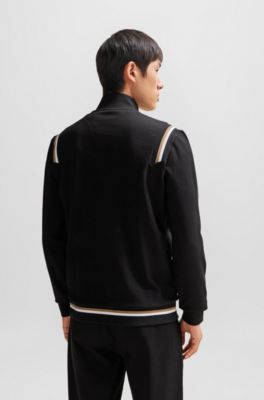 BOSS - Cotton-blend zip-up sweatshirt with signature-stripe trims 