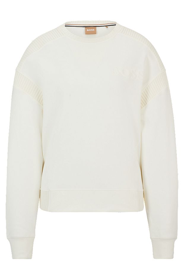 Cotton-blend sweatshirt with embossed logo and knitted tape, White