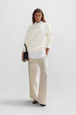BOSS - Cotton-blend sweatshirt with embossed logo and knitted tape