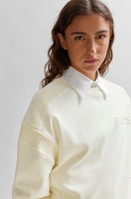 BOSS - Cotton-blend sweatshirt with embossed logo and knitted tape