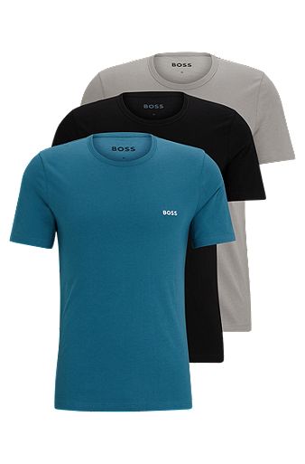Pakke med tre T-shirtundertrøjer med broderede logoer, Sort/grå/blå