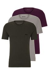 Three-pack of underwear T-shirts with embroidered logos, Purple / Grey / Green