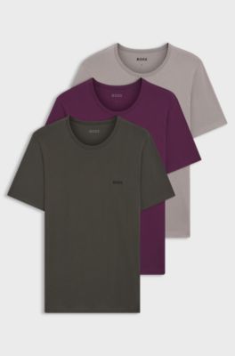 Magliette intime in cotone in confezione da tre, Lilla / Grigio