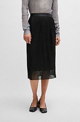 Stretch-tulle skirt with wavy plissé pleats, Black