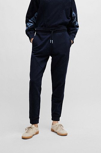 Спортивные брюки из хлопкового футера с логотипом, Темно-синий