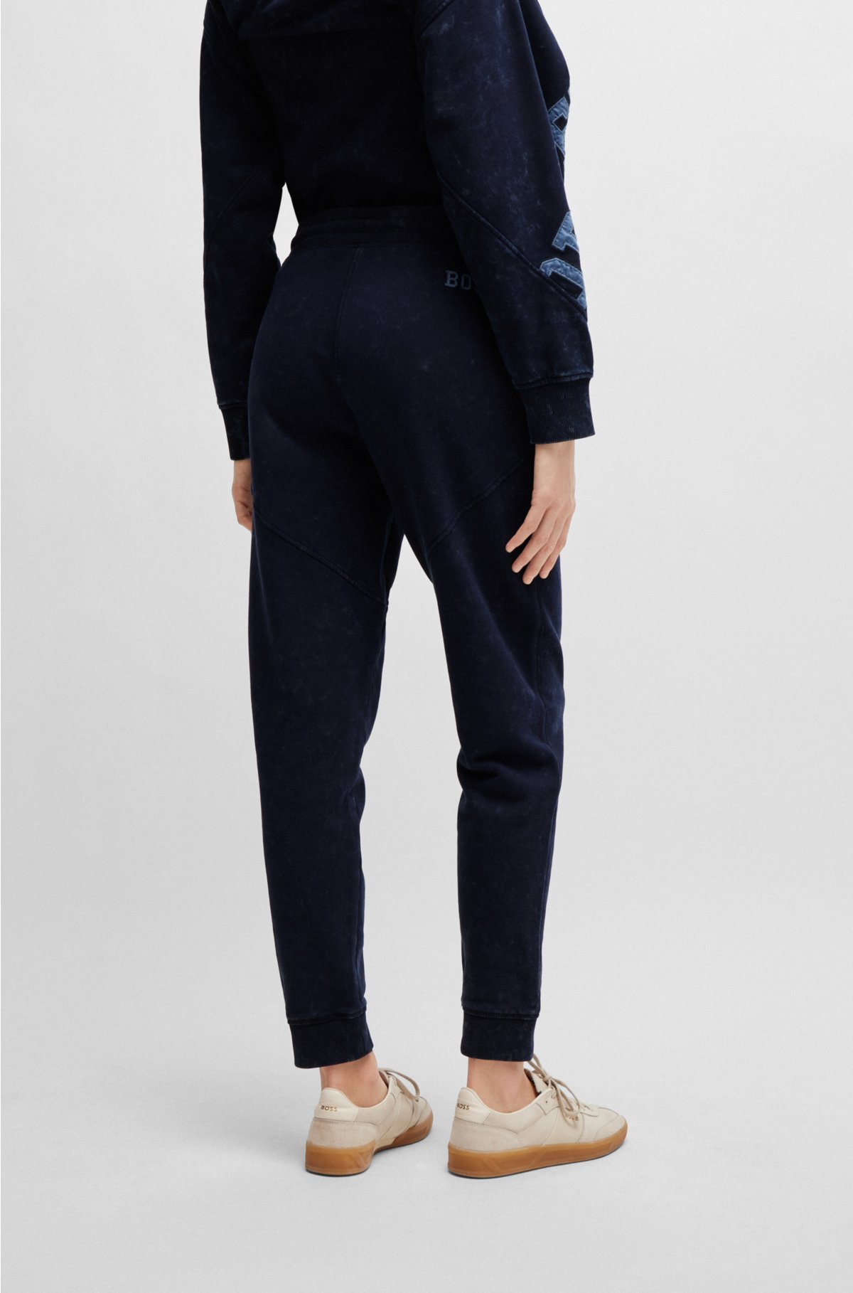 Cotton-terry tracksuit bottoms with logo detail, Dark Blue